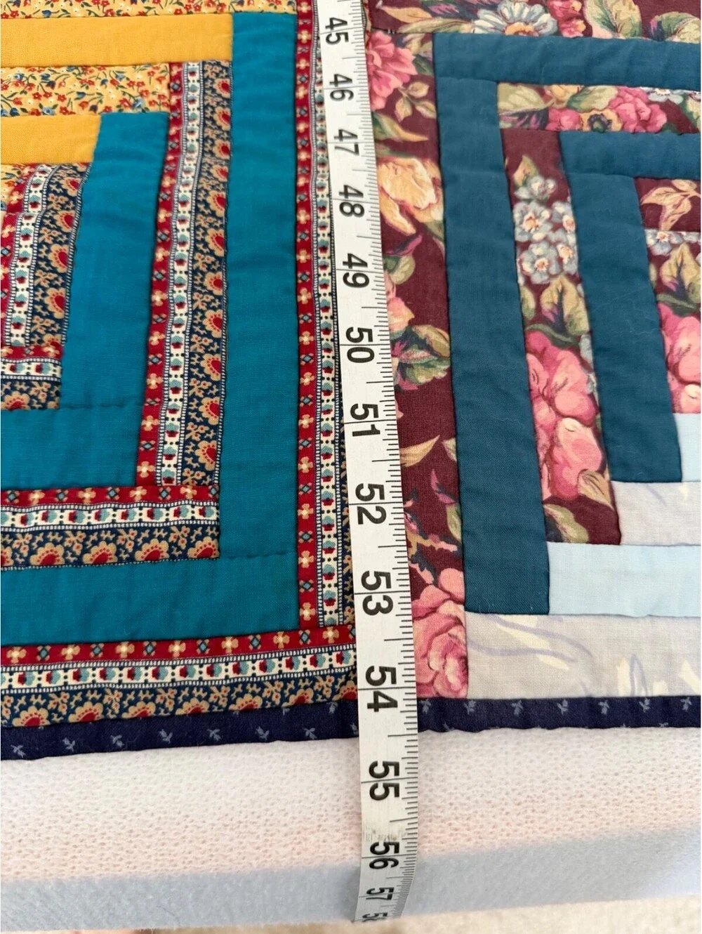 Handmade Log Cabin Quilt Vintage Patchwork Colorful Cotton Throw 54